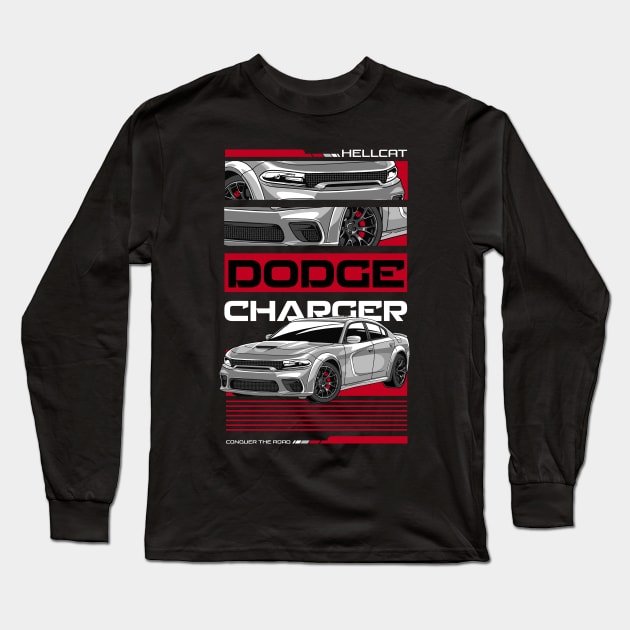 American Charger SRT Hellcat Car Long Sleeve T-Shirt by milatees